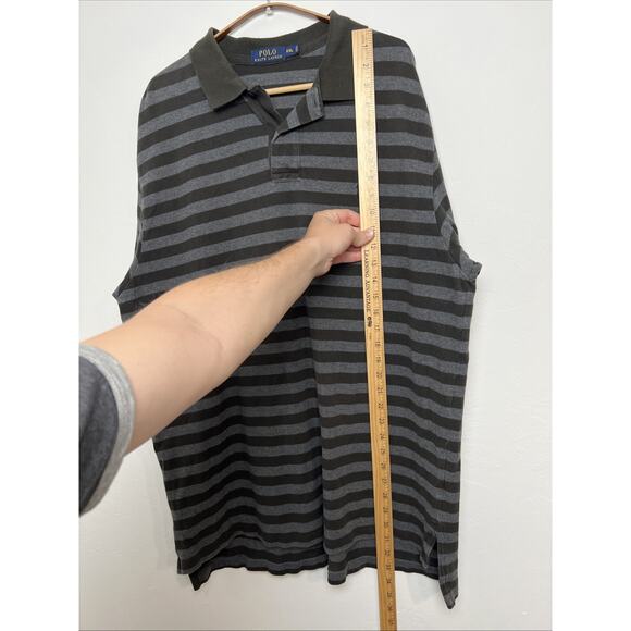 Polo‎ Ralph Lauren Black Gray Striped Shirt Mens Polo 2XL Preppy Black Pony - Picture 5 of 8